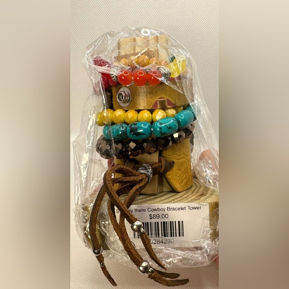 $140 ⭐️NEW Sandra Ling Leather and Stretch Bead Bracelet Set Stack w Tower Stand - Picture 5 of 9